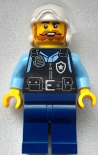 LEGO Police - City Officer Male, Black Safety Vest, Dark Blue Legs, White Flight Helmet minifigure