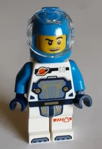 LEGO Astronaut - Male, Dark Azure Helmet, Dark Azure Backpack, White Space Suit with Dark Azure Arms, Beard and Moustache Stubble set