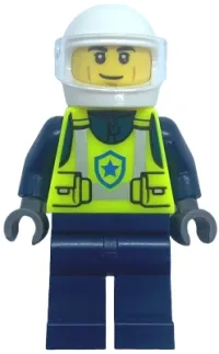 LEGO Police - City Officer Male, Neon Yellow Safety Vest, White Helmet, Trans-Clear Visor set