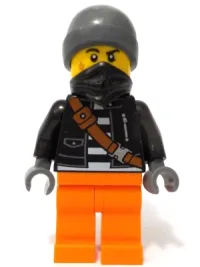 LEGO Police - City Bandit Crook Male, Black Jacket, Orange Legs, Dark Bluish Gray Beanie, Black Bandana set