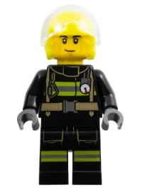 LEGO Fire - Male, Helicopter Pilot, Black Jacket and Legs with Reflective Stripes, Neon Yellow Flight Helmet set