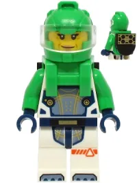 LEGO Astronaut - Female, White Spacesuit with Bright Green Arms, Bright Green Helmet, Bright Green Backpack with Solar Panel, Closed Mouth minifigure