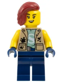 LEGO City Jungle Explorer Female - Dark Tan Vest, Dark Blue Legs, Dark Red Hair set