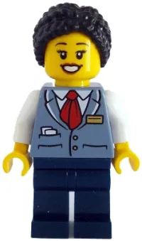 LEGO Tram Driver - Female, Sand Blue Vest, Dark Blue Legs, Black Hair minifigure