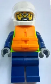 LEGO Police - City Officer Male, Neon Yellow Safety Vest, Life Jacket, White Helmet, Trans-Clear Visor minifigure