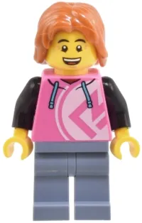 LEGO Robot World Patron - Male, Dark Pink Hoodie, Sand Blue Legs, Dark Orange Hair set