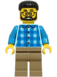 LEGO Dad - Blue and Dark Azure Plaid Shirt, Dark Tan Legs, Black Hair minifigure