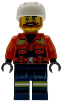 LEGO Coast Guard City - Male, Reddish Orange Jacket with Pockets and Reflective Stripes, Dark Blue Legs with Pockets and Reflective Stripes, White Sports Helmet minifigure