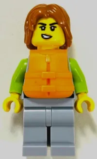 LEGO Woman - Light Bluish Gray and Lime Wetsuit, Light Bluish Gray Legs, Dark Orange Hair, Orange Life Jacket minifigure