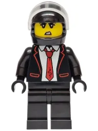 LEGO Police - City Bandit Crook Female, Black Tuxedo with Red Tie, Black Legs, Black Helmet minifigure