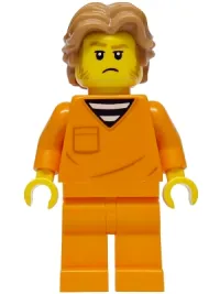LEGO Police - City Jail Prisoner Male, Orange Prison Jumpsuit, Medium Nougat Wavy Hair, Sideburns, Orange Glasses minifigure