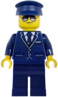 LEGO Passenger Plane Pilot - Male, Dark Blue Suit with Tie and Hat minifigure