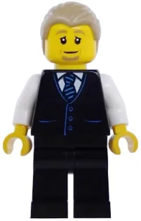 LEGO Air Traffic Controller - Male, Black Vest with Blue Striped Tie, Black Legs, Dark Tan Hair Combed minifigure