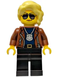 LEGO Police - City Detective Female, Reddish Brown Jacket, Black Legs, Bright Light Yellow Hair minifigure