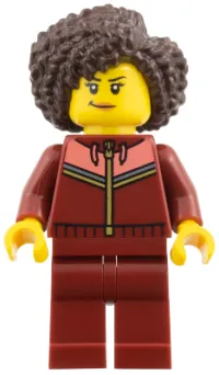 LEGO Woman - Dark Red Tracksuit, Dark Brown Coiled Hair minifigure