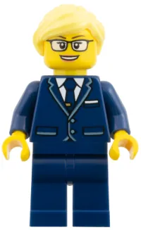 LEGO Passenger Plane Pilot - Female, Dark Blue Suit with Tie, Bright Light Yellow Ponytail minifigure
