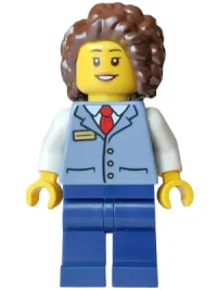 LEGO Streetcar Driver - Female, Sand Blue Vest over White Shirt, Dark Blue Legs, Dark Brown Hair minifigure