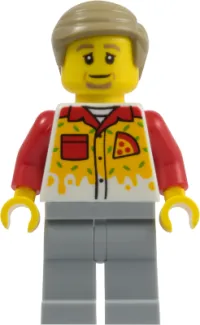 LEGO Pizza Delivery Driver - Male, Light Bluish Gray Legs, Dark Tan Hair minifigure