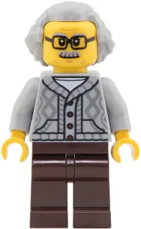 LEGO Passenger - Male, Light Bluish Gray Knit Cable Cardigan Sweater, Dark Brown Legs, Light Bluish Gray Hair Swept Back minifigure