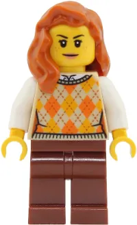 LEGO Passenger - Female, Tan Knit Argyle Sweater Vest, Reddish Brown Legs, Dark Orange Hair minifigure