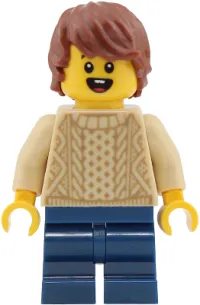 LEGO Passenger - Boy, Tan Knit Cable Sweater, Dark Blue Medium Legs, Reddish Brown Tousled Hair minifigure