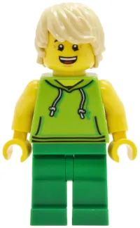 LEGO Lava Land Patron - Male, Lime Sleeveless Hoodie, Green Legs, Tan Hair minifigure