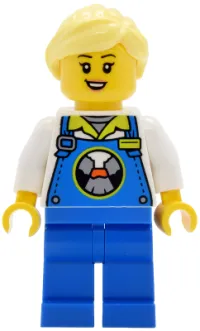 LEGO Lava Land Worker - Female, Blue Overalls and Legs, Bright Light Yellow Hair minifigure