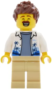 LEGO Lava Land Patron - Male, White Hawaiian Shirt, Tan Legs, Reddish Brown Hair minifigure