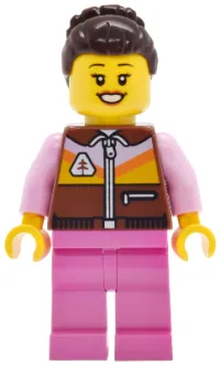 LEGO Lava Land Patron - Female, Reddish Brown Jacket, Dark Pink Legs, Dark Brown Hair minifigure