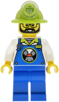 LEGO Lava Land Worker - Male, Blue Overalls and Legs, Lime Mining Helmet minifigure