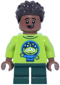 LEGO Main Street, U.S.A. Park Guest Child - Boy, Toy Story Shirt with Alien and Rocket on Back, Dark Green Short Legs minifigure