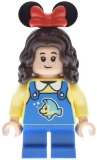 LEGO Main Street, U.S.A. Park Guest Child - Girl, Blue Overalls with Flounder, Blue Short Legs minifigure