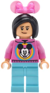 LEGO Main Street, U.S.A. Park Guest - Female, Dark Pink Mickey Mouse Sweater, Medium Azure Legs minifigure