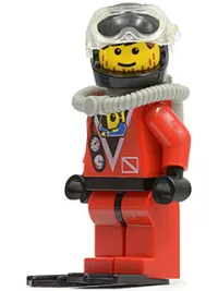 LEGO Divers - Red Diver 2, Red Legs with Black Hips, Black Helmet, Brown Bangs, Stubble minifigure