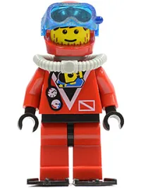 LEGO Divers - Red Diver 1, Red Legs with Black Hips, Red Helmet, Light Gray Scuba Tank, Flippers minifigure