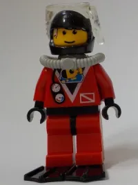 LEGO Divers - Red Diver 2, Red Legs with Black Hips, Black Helmet, White Bangs, Black Flippers minifigure