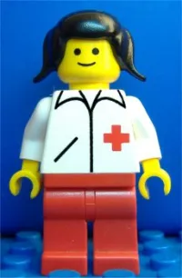 LEGO Doctor - Straight Line, Red Legs, Black Pigtails Hair minifigure