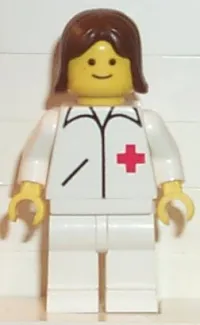 LEGO Doctor - Straight Line, White Legs, Brown Female Hair minifigure