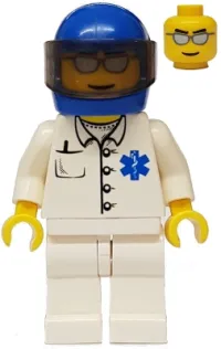 LEGO Doctor - EMT Star of Life Button Shirt, White Legs, Blue Helmet, Trans-Black Visor minifigure
