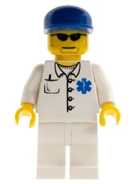 LEGO Doctor - EMT Star of Life Button Shirt, White Legs, Blue Cap, Goatee minifigure