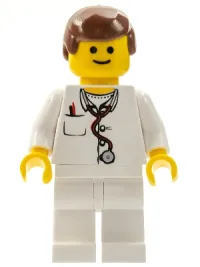 LEGO Doctor - Lab Coat Stethoscope and Thermometer, White Legs, Reddish Brown Male Hair minifigure