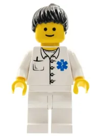 LEGO Doctor - EMT Star of Life Button Shirt, White Legs, Black Ponytail Hair minifigure