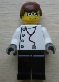 LEGO Doctor - Stethoscope with 4 Side Buttons, Black Legs, Glasses, Reddish Brown Male Hair minifigure