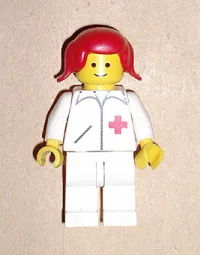 LEGO Doctor - Straight Line, White Legs, Red Pigtails Hair minifigure