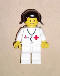 LEGO Doctor - Stethoscope, White Legs, Black Pigtails Hair minifigure