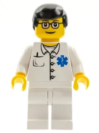 LEGO Doctor - EMT Star of Life Button Shirt, White Legs, Black Male Hair, Glasses minifigure