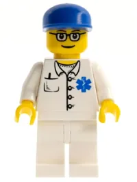 LEGO Doctor - EMT Star of Life Button Shirt, White Legs, Blue Cap, Glasses minifigure