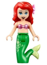 LEGO Ariel, Mermaid - Metallic Pink Shell Bra Top, Bright Green Tail with Star and Filigree, Medium Blue Eyes, Bright Pink Flower minifigure