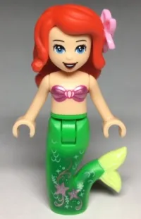 LEGO Ariel, Mermaid - Metallic Pink Shell Bra Top, Bright Green Tail with Stars and Scales, Medium Blue Eyes, Bright Pink Flower minifigure