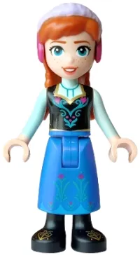 LEGO Anna - Blue Skirt, Black Boots and Black Top, Light Aqua Sleeves, Wide Smile, Coral Lips minifigure